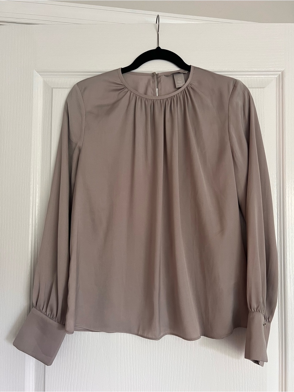 H&M Taupe Pleated-Neck Lightweight Blouse